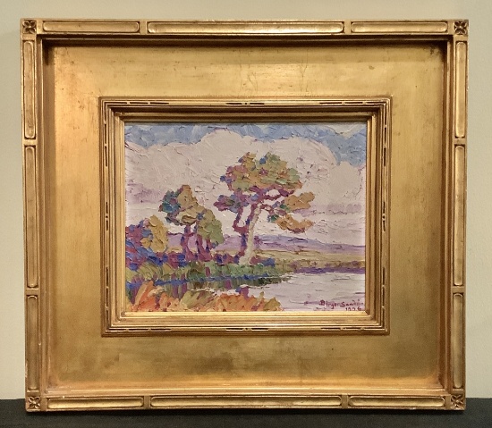 Birger Sandzén (1871-1954) Oil On Board - Pond W/ Cottonwood Tree, 1926, Ar