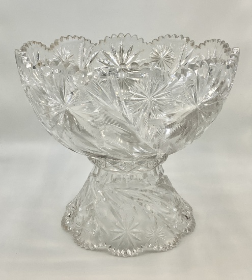 Vintage Late 1800s 2-piece Cut Glass Punch Bowl Set - 13"x14"