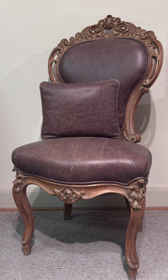 Antique Victorian Nicely Carved Arm Chair - 21"x41", As Found, Old Repairs