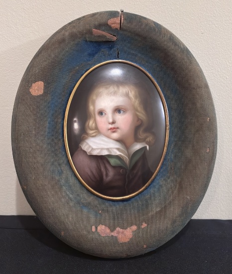 Antique Hand Painted Portrait Of Child - Circa 1800s, W/ Incised KPM Mark,