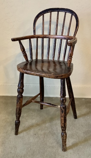Antique Bow & Spindle Back Youth Chair - Circa 1800s, 32"x15"