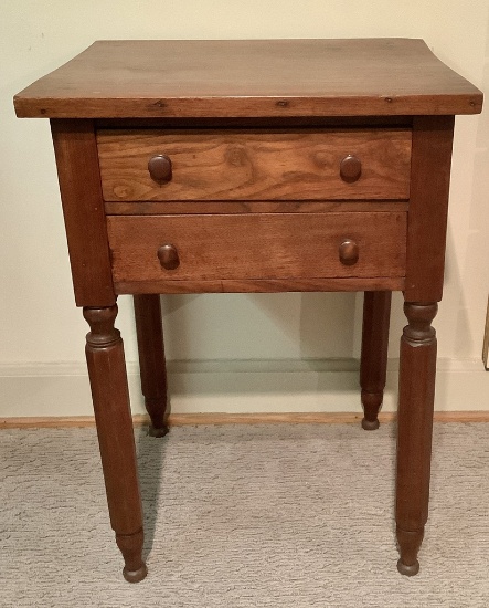 Antique Walnut 2-drawer Stand/Table W/ Turned Legs - Circa 1800s, 29"x21"x1