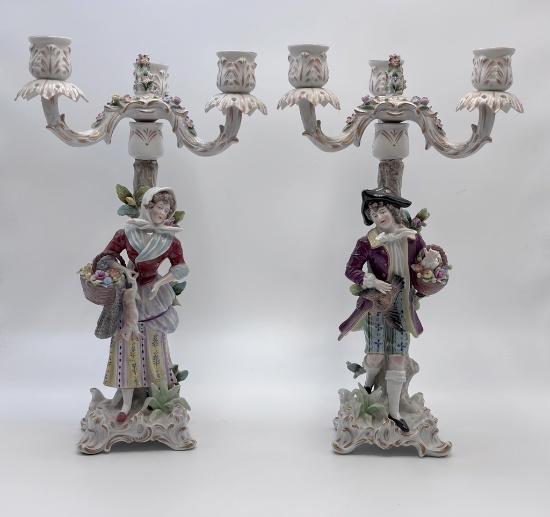 Antique Figural Candelabra - Circa 1800s, Beehive Mark On Base, 13" Tall, 8