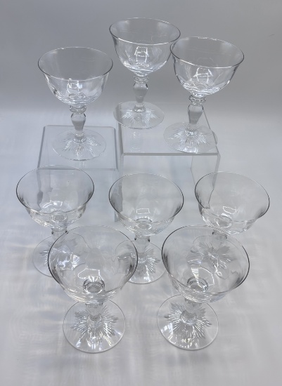 8 Vintage Hawkes Cut Glass Stems - 4¾"