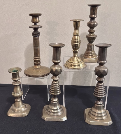 Estate Lot Antique Brass Candlesticks - Circa 1800s