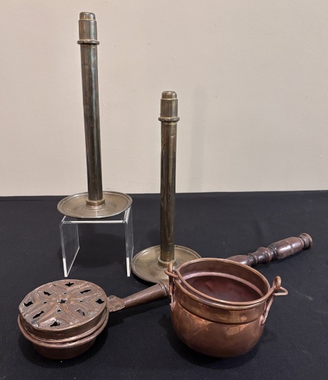 Estate Lot - Includes Vintage 12" Candlesticks, Antique Copper Kettle W/ Ha