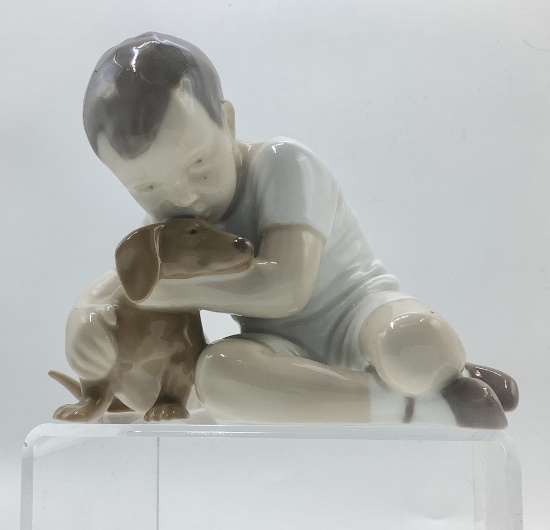 Bing & Grondahl Figure - Boy W/ Dog, True Friendship, 4"x4"