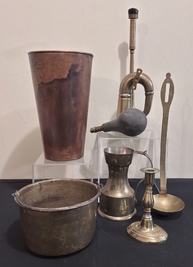 Estate Lot - 6 Items Include 11" Copper Vase, Misc. Copper & Brass Items