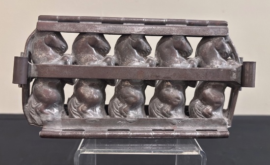 Antique Chocolate Mold W/ 5 Rearing Horses - 9"x4½"