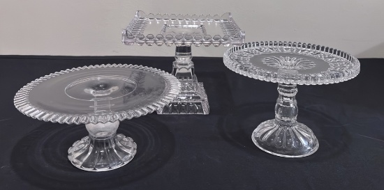 3 Vintage Glass Cake Plateaus - Tallest Is 8"