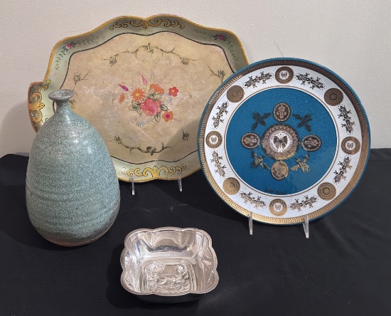 Estate Lot - 4 Pieces Mid-Century Modern Items, Tray Is 17"x12"