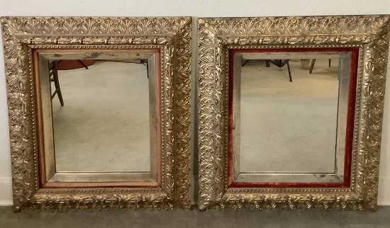 2 Antique Gold Mirrors W/ Velvet Liners - 29"x33"