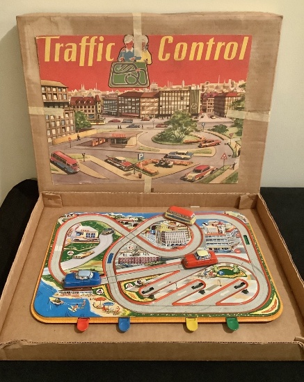 Vintage Technofix Germany Traffic Control Tim Windup Toy Set - Boxed W/ Car