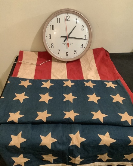 Vintage Westclox School Clock - 14";     48 Star US Flag