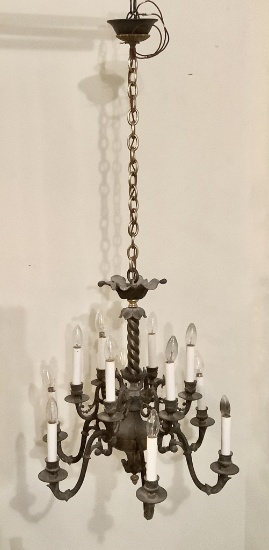Vintage Bronze Chandelier - W/ 19" Chain, 23"x46"