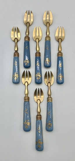 Set Of 8 French Enameled Forks - For Dessert Or Cheese, Circa Late 1800s, 5