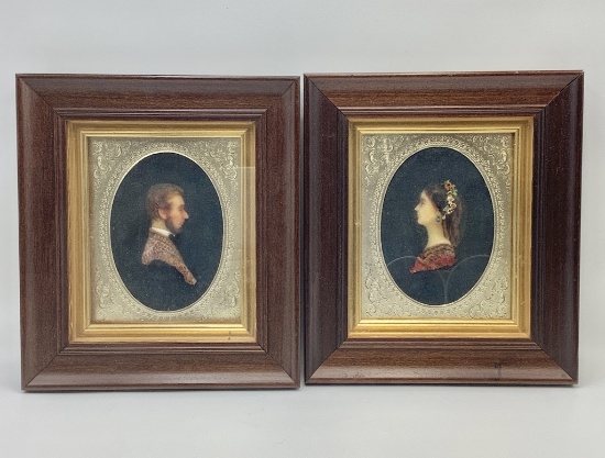 Vintage Wax Cast Portraits In Wooden Frames - Abraham Lincoln & Mary Todd L