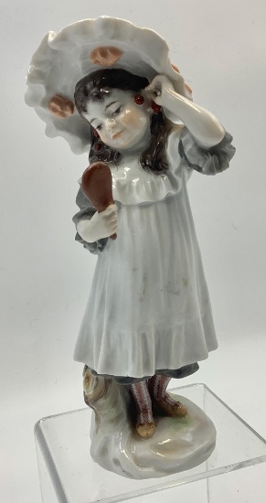 Meissen Germany Figurine - Girl With Mirror, 7", Mirror Repaired