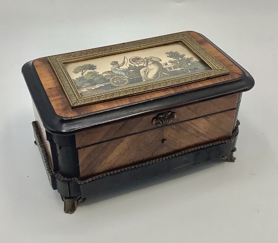 Antique French Music Box W/ Bronze Ormolu - W/ Key, Needs Oil, 6"x3½"x3", M