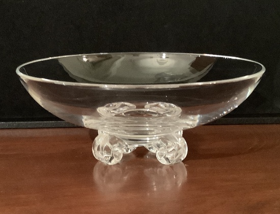 Steuben Crystal Bowl - Raised On 4 Scroll Feet, 8"