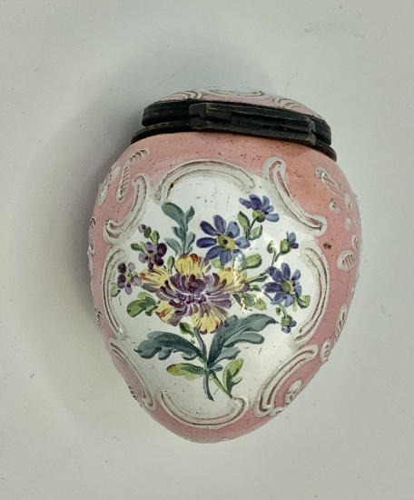 Antique Russian Enameled & Hand Painted Egg Snuff Box - 2½"