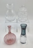 Small Venetian Glass Vase;     Nambé Art Glass Vase;     Cut Crystal Mustar