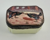 English Enameled Box W/ Hinged Lid - Cock Fighting, Circa 1800s, Very Minor