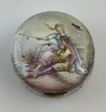 Very Nice Vintage English Enameled Trinket/Pill Box - Circa Early 1900s, 2¼