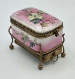 Antique French Hand Painted And Enameled Hinged Box W/ Drawer - Circa 1800s