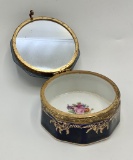 Old Germany Powder Box W/ Hinged Lid - Circa 1800s, Mirror Inside Lid, 3