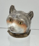 Antique Battersea Type Porcelain Snuff Box - Circa 1800s, Shape Of Cat's He