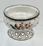 Antique Hand Painted Enameled Battersea Master Salt - Rare Piece W/ Hand Bl