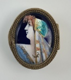 Antique French Pill Box W/ Hand Painted & Enameled Hinged Top - Circa Late