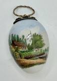 Antique French Porcelain Snuff Box - Circa 1850s, In Shape Of Egg, Top Cork