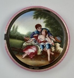 Antique French Compact W/ Hand Painted & Enameled Top - Circa Early 1900s,