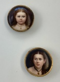 2 Antique French Hand Painted & Enameled Lapel/Button Covers - Circa 1800s,