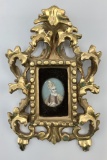 Very Nice Antique Miniature Hand Painted Portrait In Wonderful Water Gilded