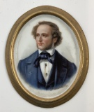 Antique Miniature Hand Painted Portrait On Porcelain - Carlsbad, Circa 1800