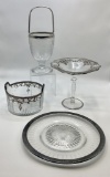 Small Silverplated & Etched Glass Ice Bucket - 11