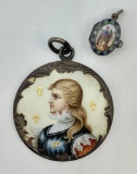 Nice Antique French Hand Painted & Enameled Portrait - Joan Of Arc, Circa 1