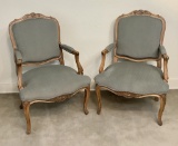 Pair Vintage Carved French Style Chairs W/ Arms - 37