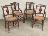 Set Of 4 Victorian Walnut Dining Chairs W/ Burled Wood Backs - 19