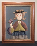 Vintage Fabric Art Portrait - Lady In Hat, W/ Dodsworth Collection Label On