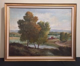 Mary Welch ( Student Of Birger Sandzén) Oil On Canvas - Farm Scenic, Signed