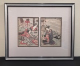 Katsukawa Wood Block Dyptich - Signed, In Frame W/ Glass, 16½