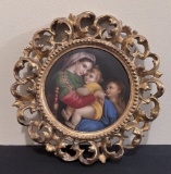 Antique Hand Painted Madonna Della Seggiola Raffaello Porcelain - Circa 180
