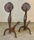 Antique Iron & Brass Andirons - Circa 1800s, From France, Sunburst Design,