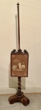 Antique Regency Mahogany Pole Screen W/ Needlework Panel On Turned Supports