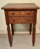 Antique Walnut 2-drawer Stand/Table W/ Turned Legs - Circa 1800s, 29