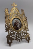 Antique Hand Painted & Enameled Portrait On Porcelain Icon - St. Joseph & C